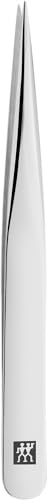 ZWILLING Pointed Tweezer (removal of splinters, ingrown or fine hair, hand-finished, roughened tips), Polished, Silver, 