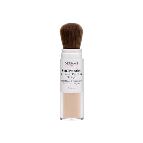 DERMA E Sun Projection Brush-On Mineral Sunscreen Powder SPF 30, 0.16 Oz – Translucent, Zinc Oxide & Ceramides, 0.16 oz 