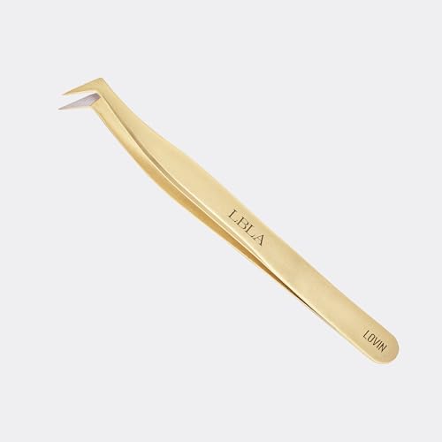 LBLA BEAUTY LBLA Lovin’ 90° Boot Tweezer – Lashbox LA Gold Fiber Tip Grip for Easy Lash Pickup & Placement – 24K Gold Pl