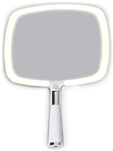 MIRRORVANA Lighted Handheld Mirror with Detachable Stand, 9" x 13" (White) – White, Plastic