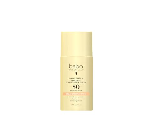 Babo Botanicals Daily Sheer Mineral Sunscreen Fluid SPF50 - Natural Origin Zinc Oxide - Passion Fruit Oil - Fragrance Fr