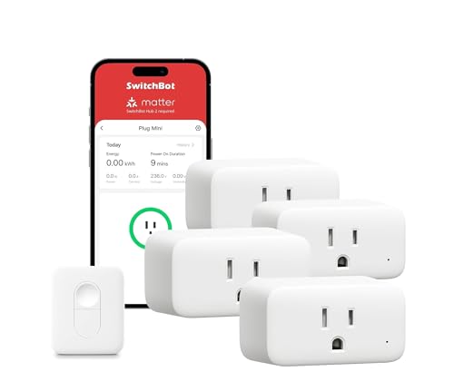 【2025 New】 SwitchBot Smart Plug Mini 15A(4 Pack) with Remote, Energy Monitor, Smart Home WiFi(2.4GHz), Compatible with A