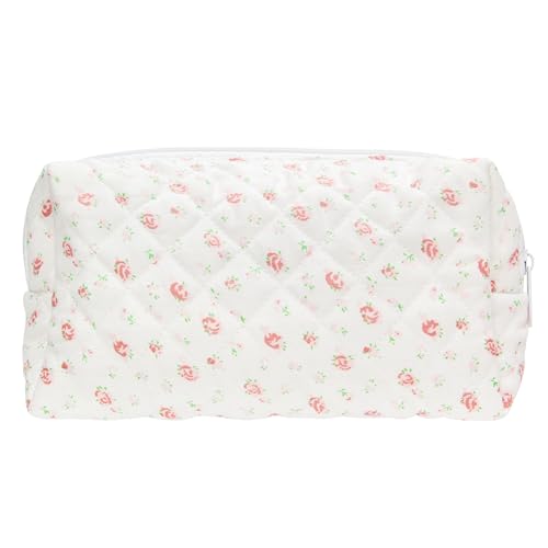 PAZIMIIK Small Quilted Makeup Bag,Zipper Cosmetic Pouch,Gauze - Product Imagery