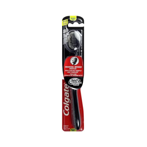 Colgate 360 Charcoal Infused Bristles Medium Toothbrush, 1 Count - Product Imagery
