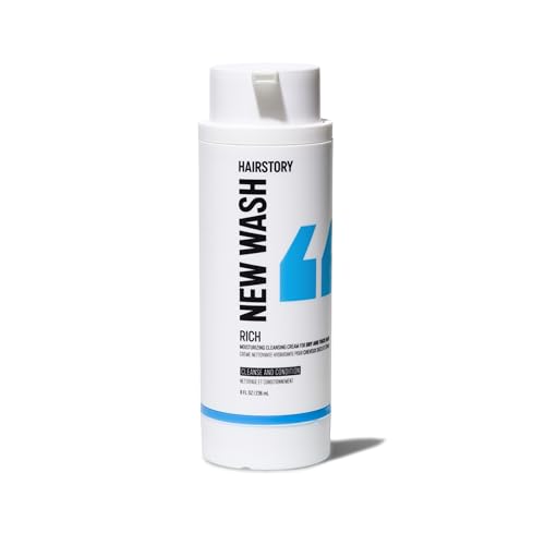 Hairstory New Wash Rich Cleansing Cream for Thick, Curly Hair 8 oz Bottle – All Hair Colors, Detergent-Free, Paraben-Fre