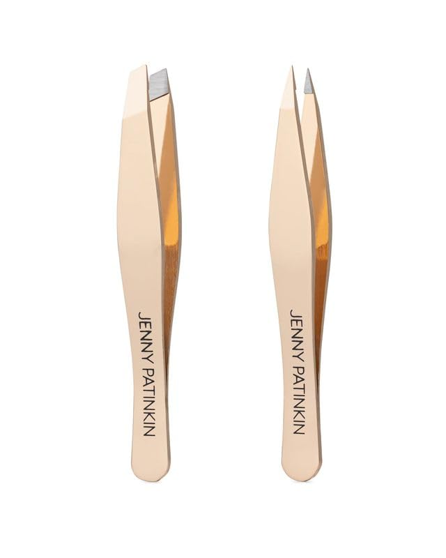 Jenny Patinkin The Big Reveal ® Mini Tweezer Set, Eyebrow Tweezers, Slant & Pointed Tip, Gold Plated Stainless Steel, Pr