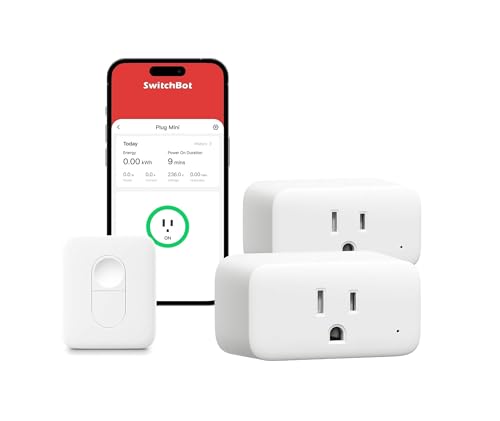 SwitchBot Smart Plug Mini, 15A Energy Monitoring, WiFi & Bluetooth Outlet, Compatible with Alexa, Google Assistant, Home