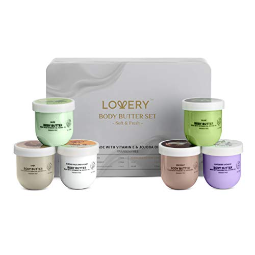 Lovery Body Butter Gift Set for Women, 6 Whipped Creams in Tin Box – Cruelty Free, Paraben Free, Almond, Aloe, Coconut, 