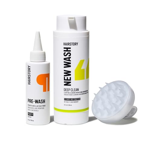 Hairstory New Wash Method for Oily Hair, Deep Clean & Pre-Wash with Scalp Brush, Purifying Scalp Rinse & Clarifying Clea