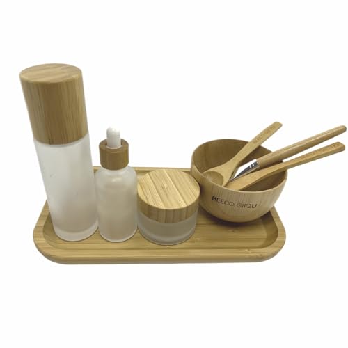 BEECO GIF2U Face Mask Mixing Bowl Set Bamboo,8 Pcs Diy Facemask Mixing Tool Kit With Facial Mask Bowl,Spatula,Spoon,Brus