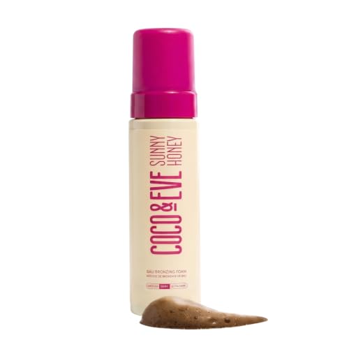 Coco & Eve Sunny Honey Bronzing Self Tanner Mousse - Dark, 6.7 fl oz – Alcohol Free, Tropical Mango and Guava, 6.7 Fl Oz