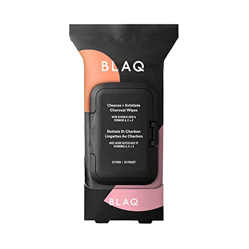 BLAQ Activated Charcoal Face Wipes - Dual Sided Charcoal Facial Cleansing Cloths - Makeup Remover, Exfoliating AHA boost
