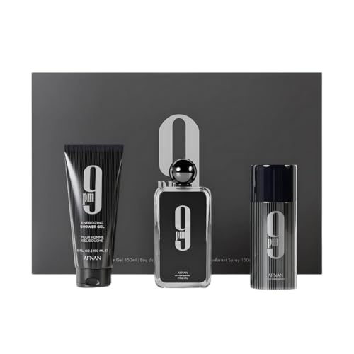 Afnan 9 Pm 3 Piece Set for Men, (3.4 Oz De Parfum Eau De Parfum Spray + 5.0 Oz Shower Gel + 5.0 Oz Perfume Deodorant) – 