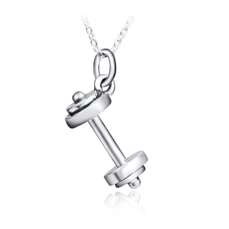 ANEKTIMITOS 925 Sterling Silver Dumbbell Barbell Pendant Necklace, Fitness Gym Jewelry, Creative Sports Style – silver, 