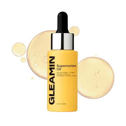 Gleamin Supernutrient Facial Oil, 3% Vitamin C with Jojoba Oil, 1 fl oz – Rapid Absorption Formula, Residue-Free, Unscen