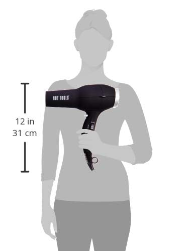 Hot Tools Pro Artist 1875W Turbo Ionic hair dryer with a sleek black and silver design, featuring a concentrator nozzle and ergonomic handle.