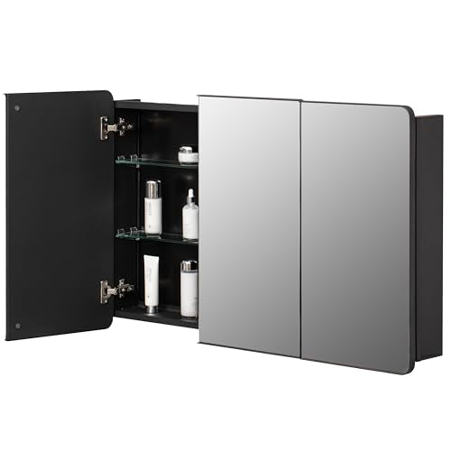 Basicwise 3-Door Aluminum Bathroom Medicine Cabinet, Round - Product Imagery