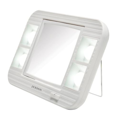JERDON Lighted Makeup Mirror with 5X Magnification - White - J1015 – White, Plastic
