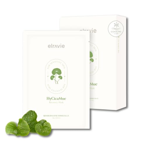 elravie HyCicaMue Recovery Mask(10ea) | Cica Sheet Mask for Sensitive Skin – Vegan, Unscented