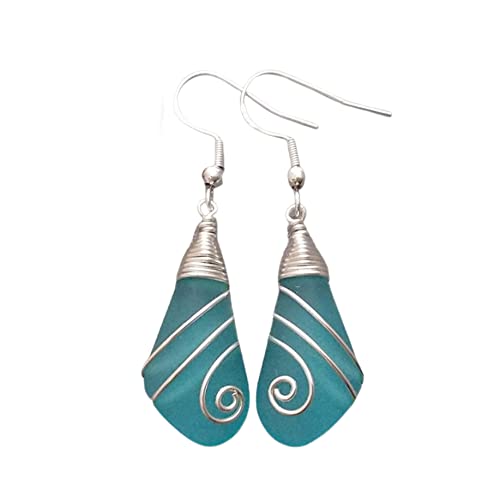 Handmade Hawaiian Sea Glass Earrings Wire Wrapped Swirls - yinahawaii Official Imagery - 1