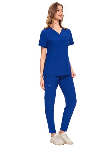 COZYFIT Scrubs for Women Set - Curved V-Neck Top & Jogger Pants - Product Imagery