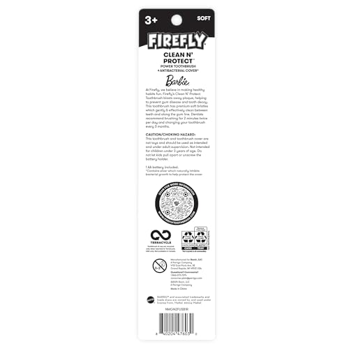 FIREFLY Clean N' Protect Barbie Toothbrush, Antibacterial Cover, - Product Imagery