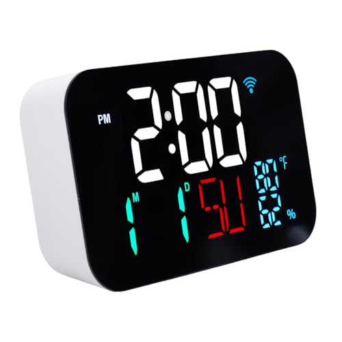 Luocute WiFi Smart Clock, Weather Station Alarm Date Day Large Display Brightness Adjustable Thermometer Humidity Digita