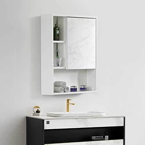 Basicwise Wall Mount Bathroom Mirrored Storage Cabinet with Open - Product Imagery