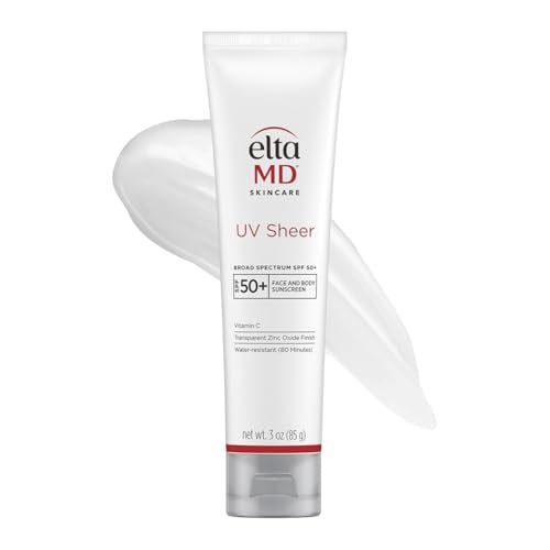 EltaMD UV Sheer Face and Body Sunscreen with Zinc Oxide, SPF 50+, 3 oz – Untinted, Fragance Free
