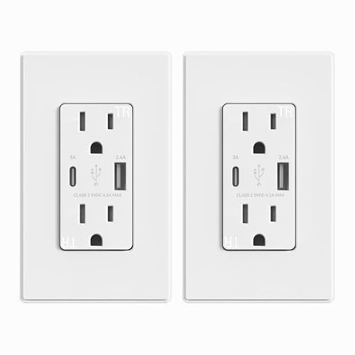 ELEGRP USB Charger Wall Outlet, Type A & C USB Ports, 15 Amp Duplex Tamper Resistant Receptacle Plug NEMA 5-15R, Wall Pl