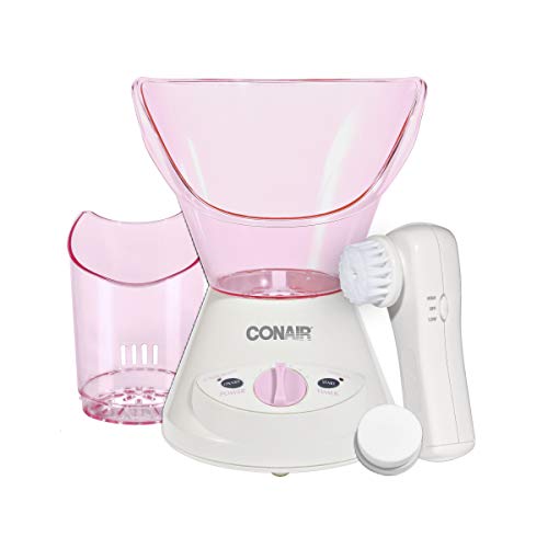 True Glow by Conair Gentle Mist Moisturizing Facial Steamer with Cleansing Brush – Pink,white, Plastic