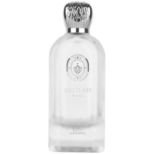 Maison Alhambra Delilah Blanc Citrus Amber floral musky Eau de Parfum bottle with elegant design and floral accents.