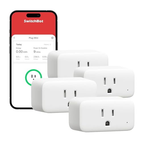 SwitchBot Smart Plug Mini, 15A Energy Monitoring, WiFi & Bluetooth Outlet, Compatible with Alexa, Google Assistant, Home