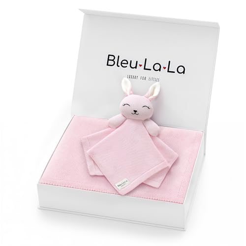 Bleu La La Baby Gift Set - Organic Cotton Newborn Blanket and Lovey Security Blanket Set, Gifts for Baby Girl, Mother to