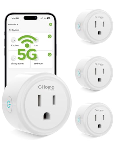 GHome Smart 5G 15A WiFi Smart Plug Compatible with Alexa and Google Home, Outlet Timer Smart Home WiFi Outlet Timer with