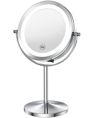 Benbilry 10X Magnifying LED Makeup Mirror, 7" Double Sided Standing Mirror for Desk – Metal