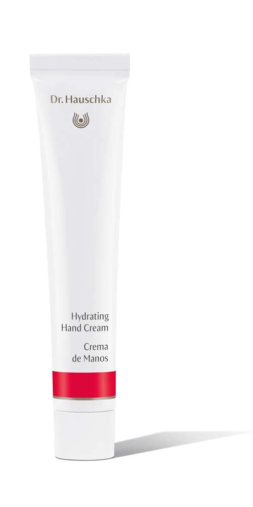 Dr. Hauschka Hydrating Hand Cream 1.7 oz in a tube, showcasing its creamy texture and moisturizing formula for dry hands.