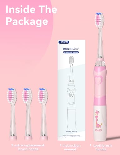 SEAGO Kids Electric Toothbrush, Timer, LED Light, AAA-Powered, 4 - Product Imagery