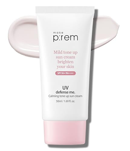 MAKEP:REM MAKEPREM UVA UVB Defense Me Calamine Calming Sun Cream SPF 50+ PA++++ 1.69 Fl Oz Korean Mineral Sunblock VEGAN