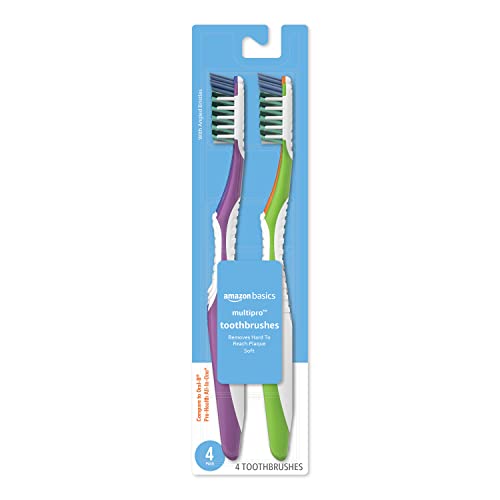 Amazon Basics MultiPro Toothbrushes with Angled Bristles, Soft, - Product Imagery