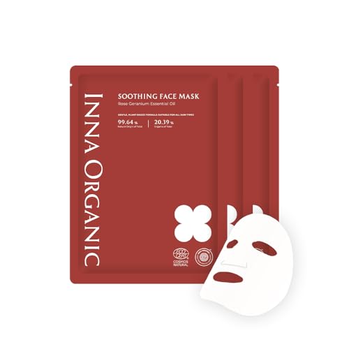 INNA ORGANIC Organic Sheet Mask Set, After Sun Care & Soothing Face Mask for Women, EWG & COSMOS Certified Clean Beauty,