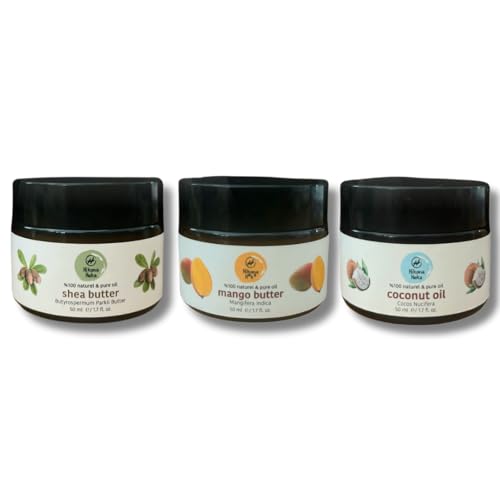 Mango Butter, Shea Butter & Coconut Oil Set for Skin, Hair & Body - Product Imagery