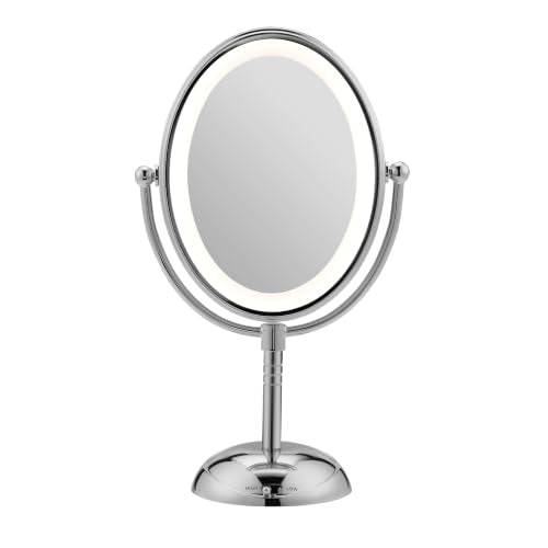 Conair Lighted Makeup Mirror, LED Vanity Mirror, 1X/7X Magnifying Mirror, Double Sided, Battery Operated in Polished Chr