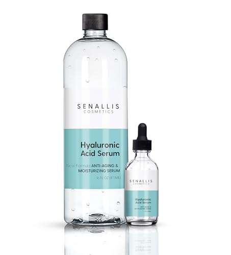 SenAllis Cosmetics Hyaluronic Acid Serum 16 fl oz And 2 fl oz, Made From Pure Anti Aging/Wrinkle, Ultra Hydrating Moistu
