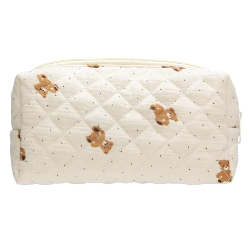 PAZIMIIK Small Quilted Makeup Bag,Zipper Cosmetic Pouch,Gauze - Product Imagery