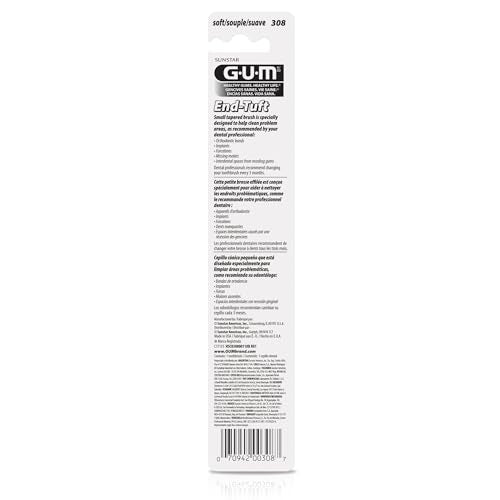 GUM End Tuft Toothbrush, Soft, Extra-Small Head, 1 Count (6 Pack) - Product Imagery
