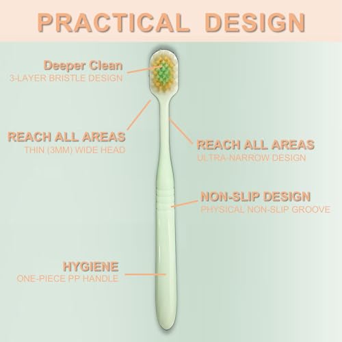 Ultra-Soft Toothbrushes, Thin Wide Head, 3-Layer Tapered - Product Imagery