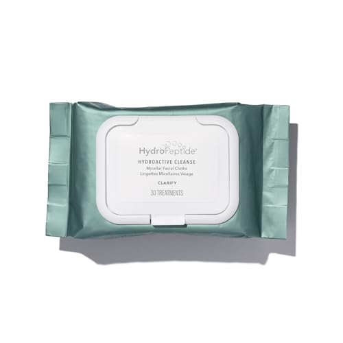 HydroPeptide HydroActive Micellar Cleansing Cloths, Remover (30 Cloths) – White, Cruelty Free, Unscented or Mild