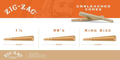 ZIG-ZAG Pre Rolled Cones 1 1/4 Size Unbleached 100 Pack - Product Imagery