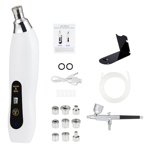 IeBilif Microdermabrasion Machine, 7 Suction Modes with 9 Diamond Tips and Airbrush – C-airbrush-white, Diamond